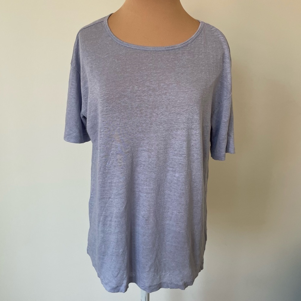 T Alexander Wang Pearl Blue Linen Silk Jersey Oversized Short Sleeve Tee Size XS